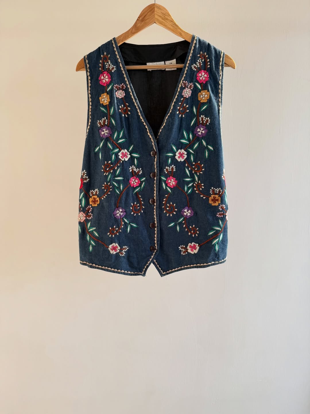 Blue Embroidered Floral Vest