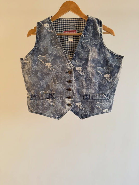Denim Floral Printed Vest