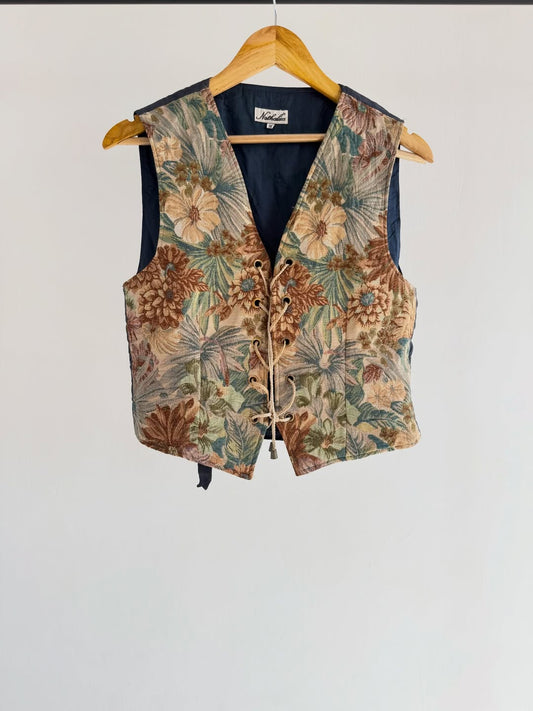 Biege Floral Tapestry Vest