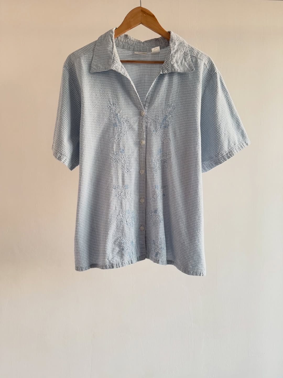Blue Gingham Embroidered Shirt