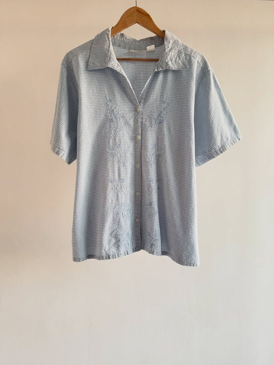 Blue Gingham Embroidered Shirt
