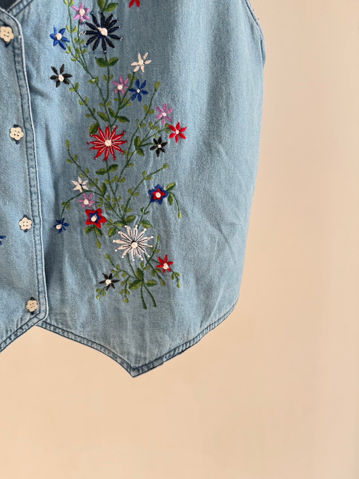 Denim Floral Vest