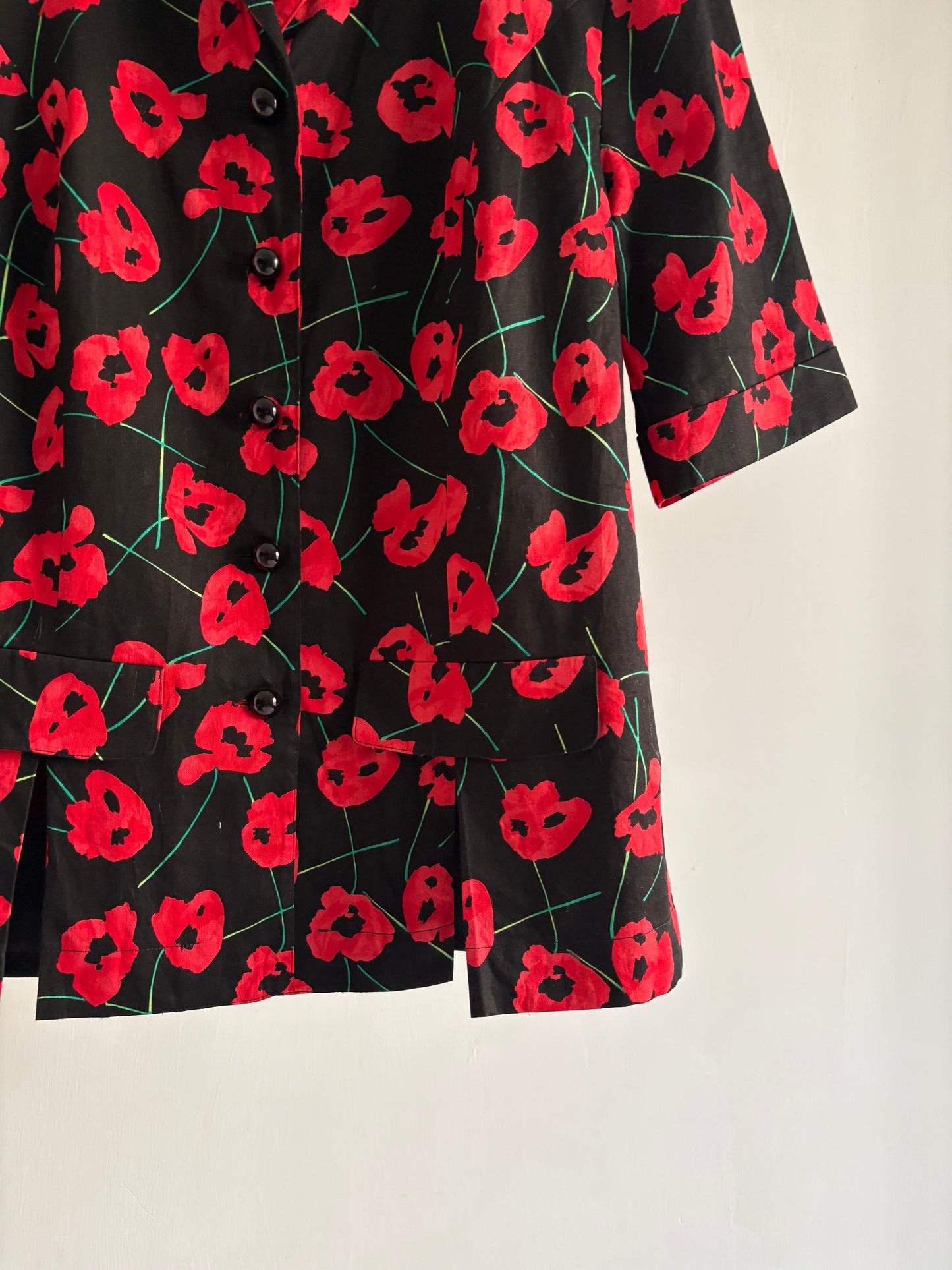 Red & Black Floral Half Sleeve Blazer