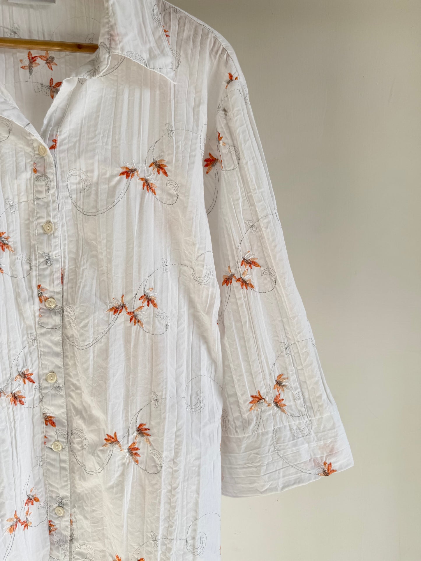 White Floral Embroidered Shirt
