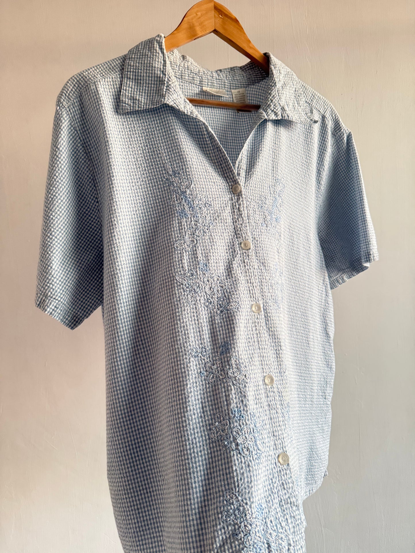 Blue Gingham Embroidered Shirt