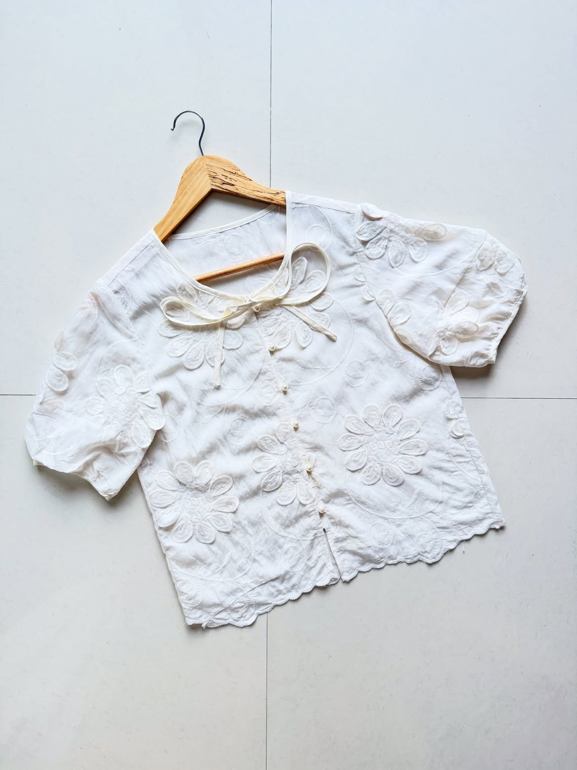 White Floral Embroidered Top