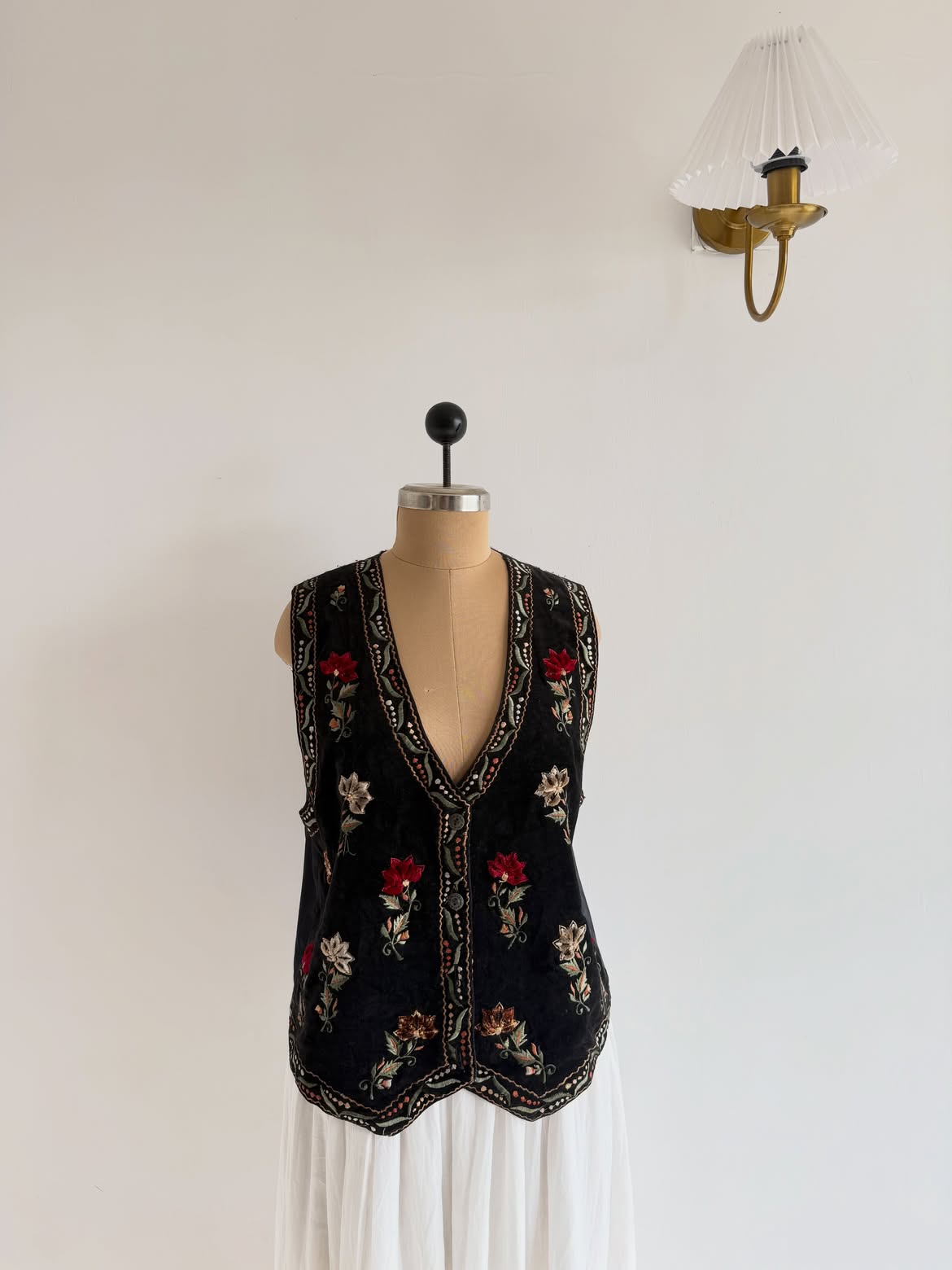 Embroidered Olive Half Vest