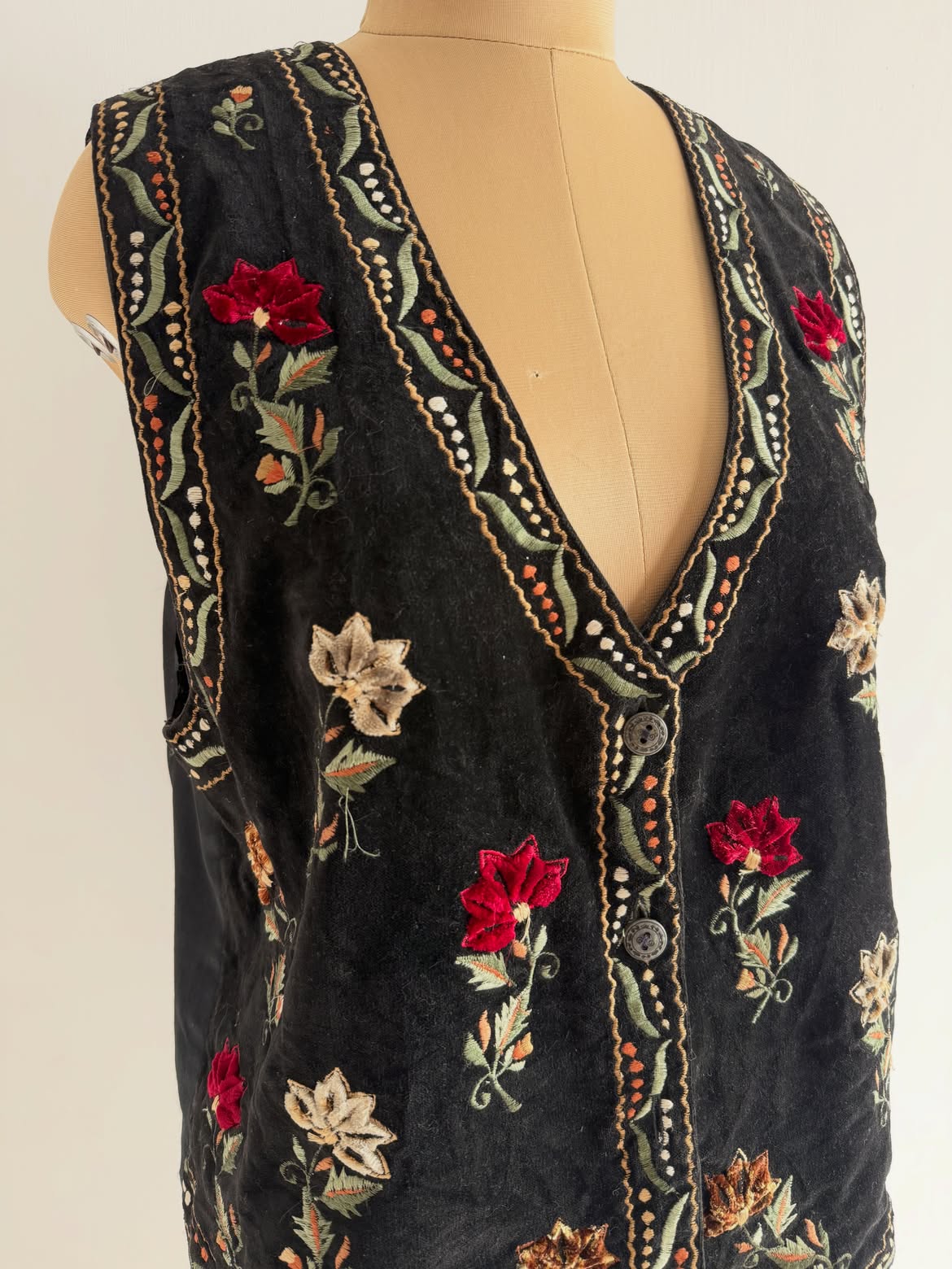 Embroidered Olive Half Vest