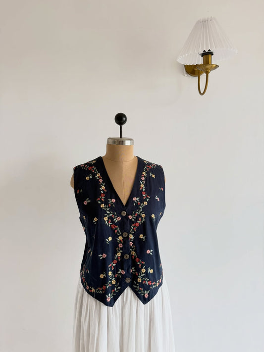 Embroidered Navy Blue Half Vest