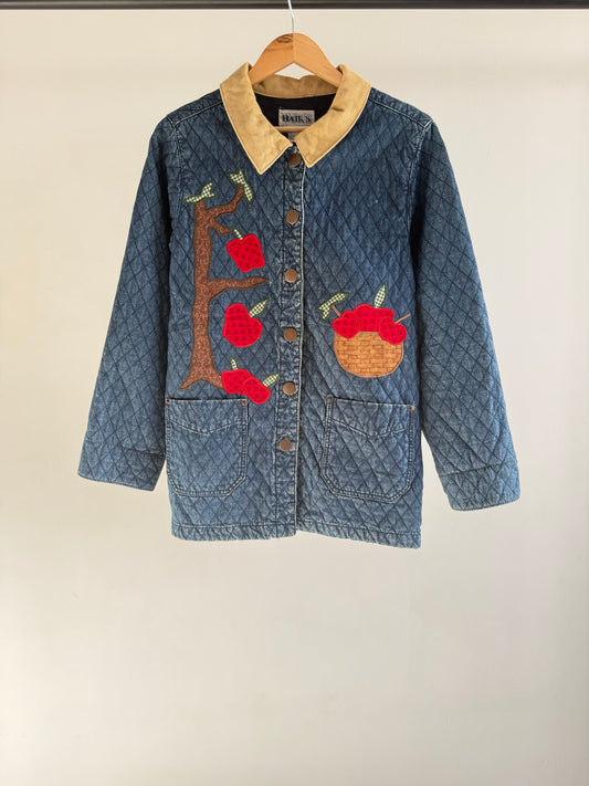 Quilted Denim Jacket with Apple Embroidery