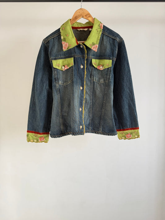 Denim Jacket with Floral Contrast Collar