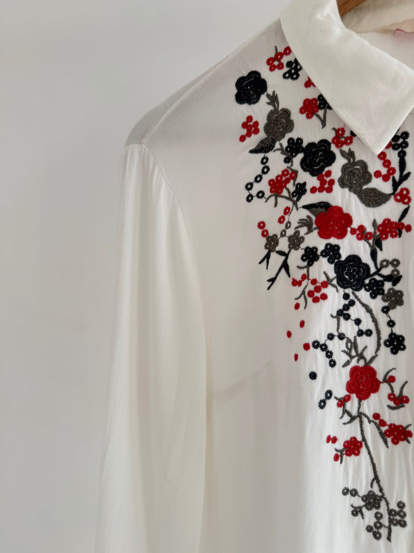 Embroidered white floral shirt