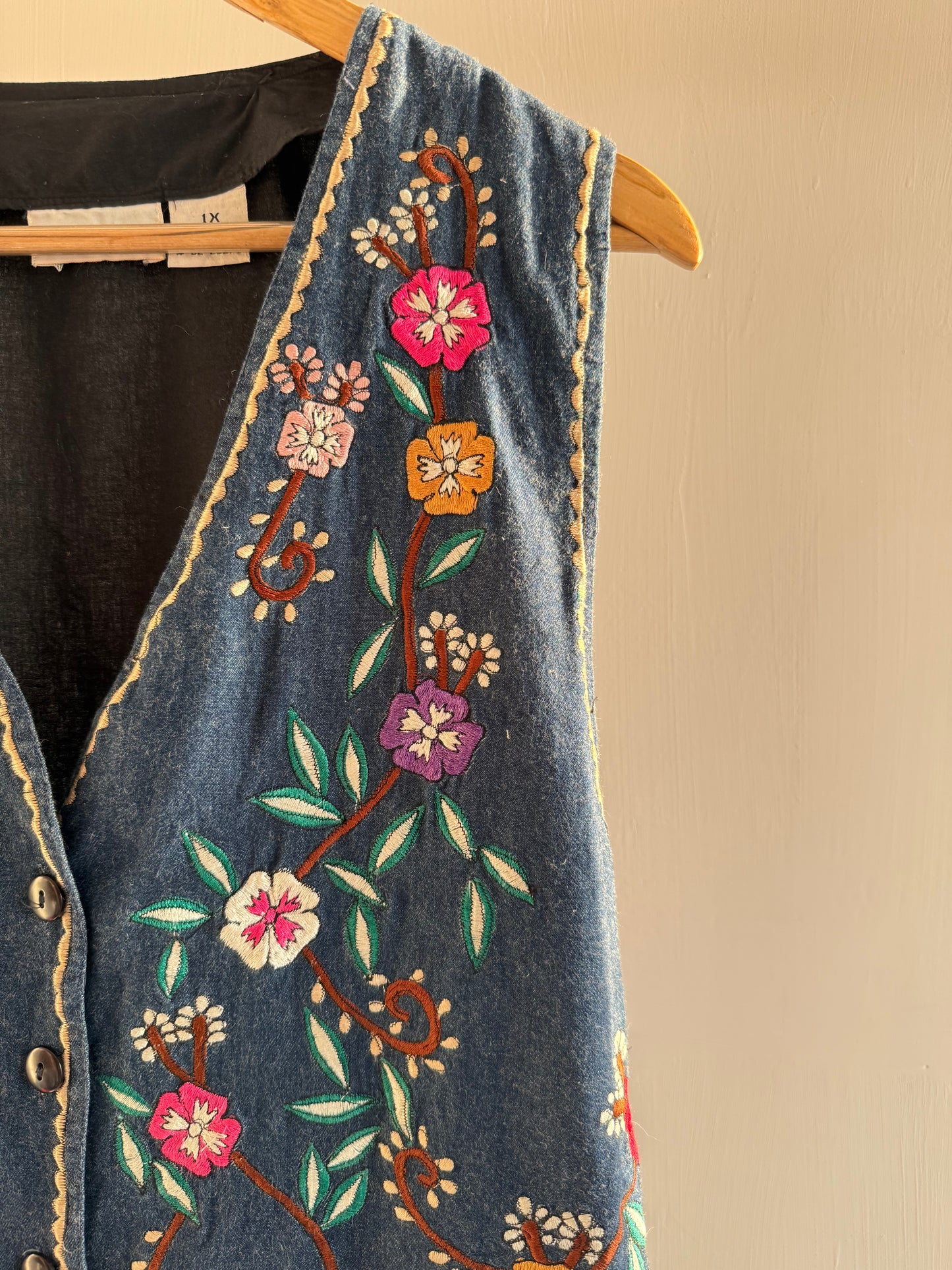 Blue Embroidered Floral Vest