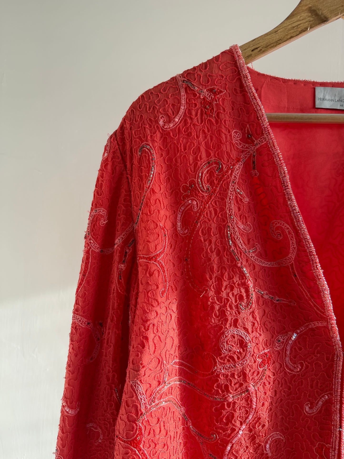 Vintage Red Textured Kimono Jacket