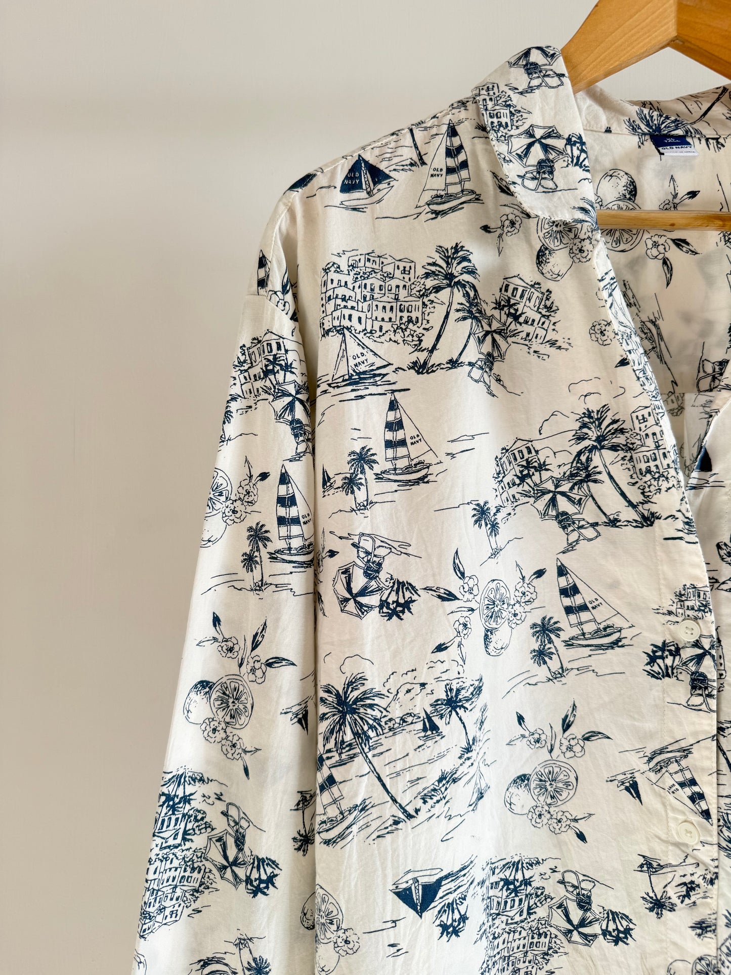 White Printed Long Shirt (Old Navy)