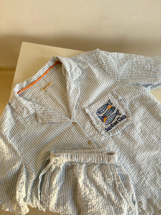 Sardine blue pinstriped nightsuit