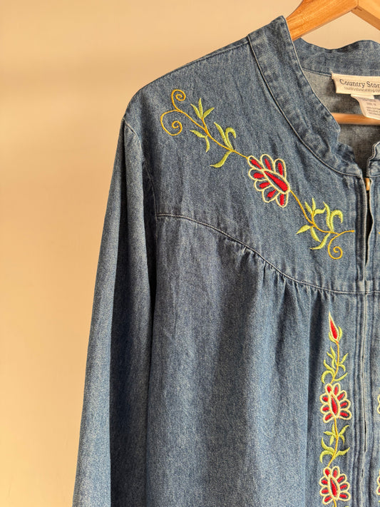 Blue Embroidered Denim Shirt