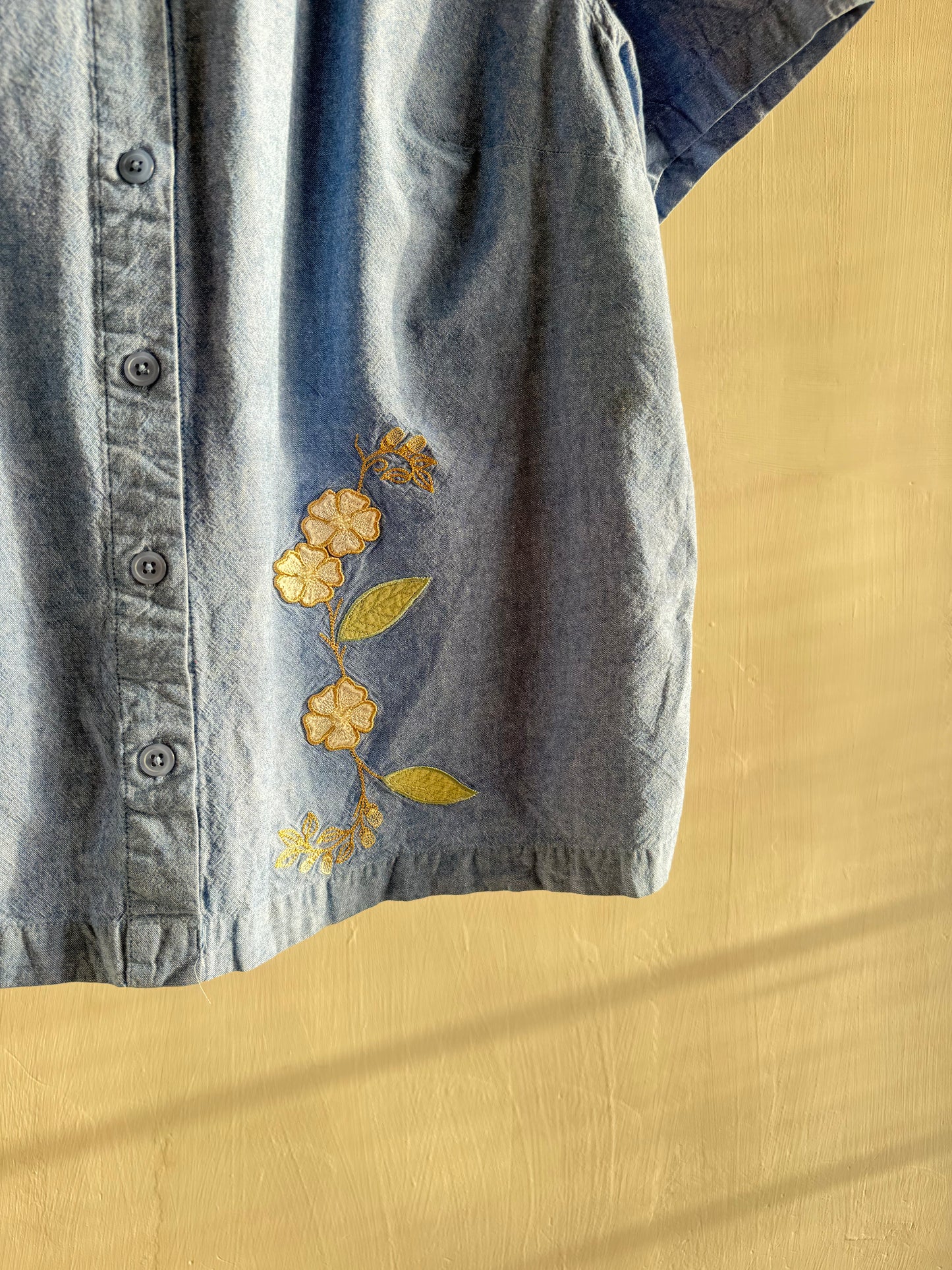 Blue Embroidered Floral Shirt