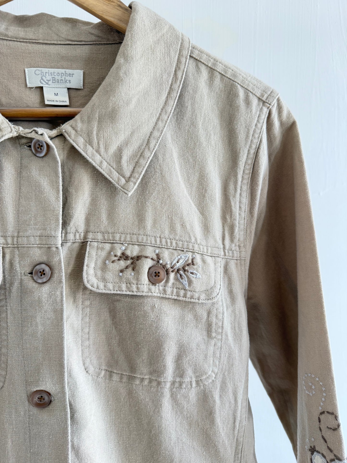 Beige Floral Embroidered Jacket