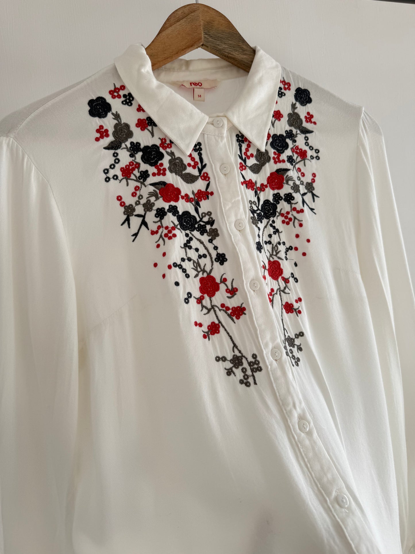 Embroidered white floral shirt