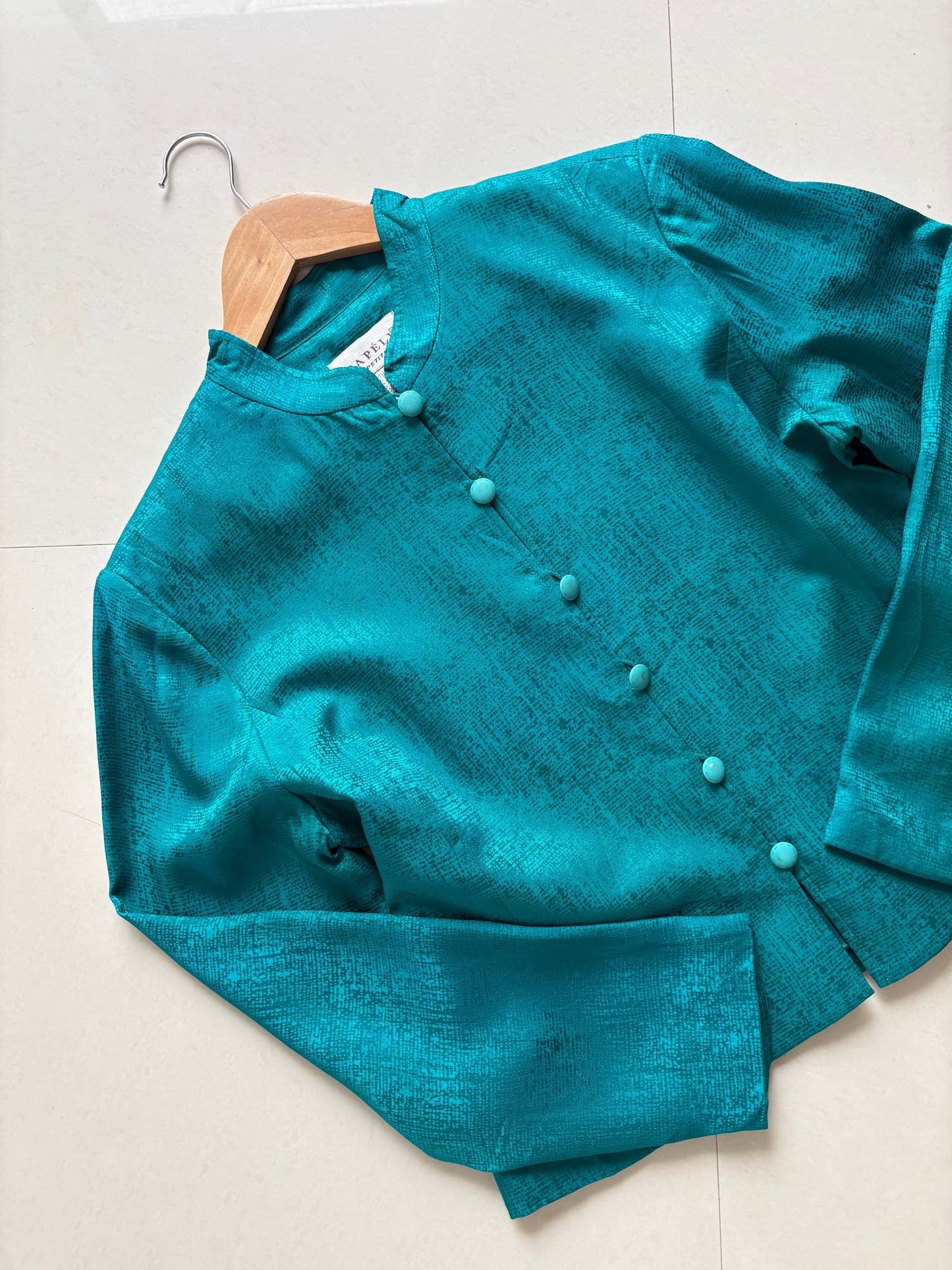 Teal blue silk blazer
