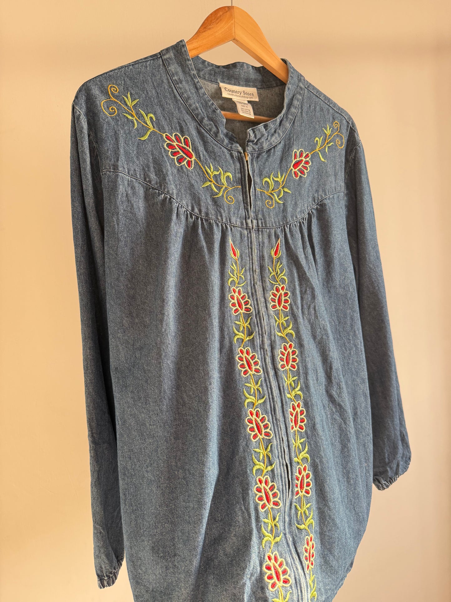 Blue Embroidered Denim Shirt