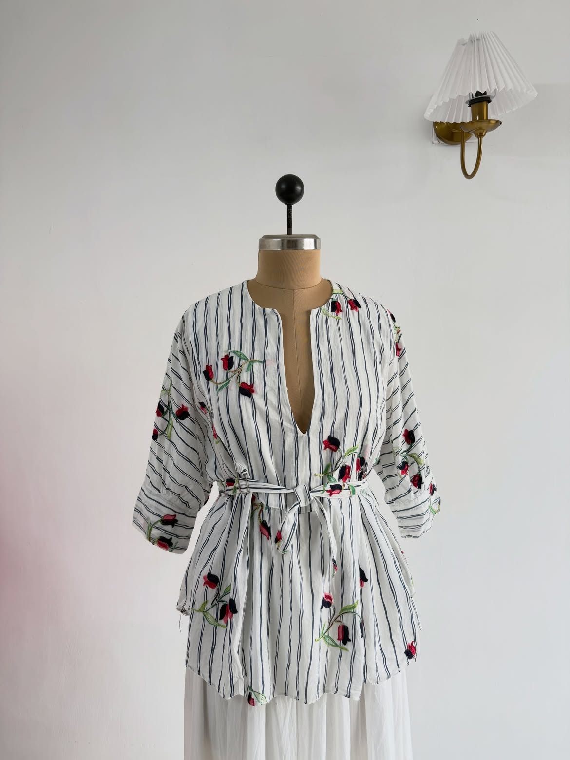White Striped Floral Top