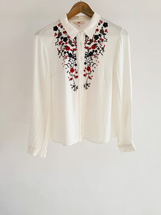 Embroidered white floral shirt
