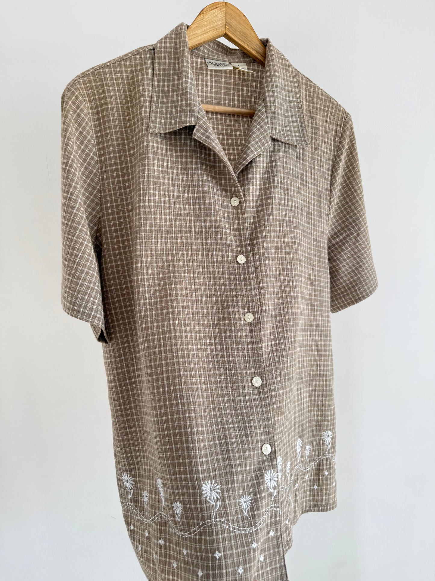 Brown Floral Embroidered Shirt
