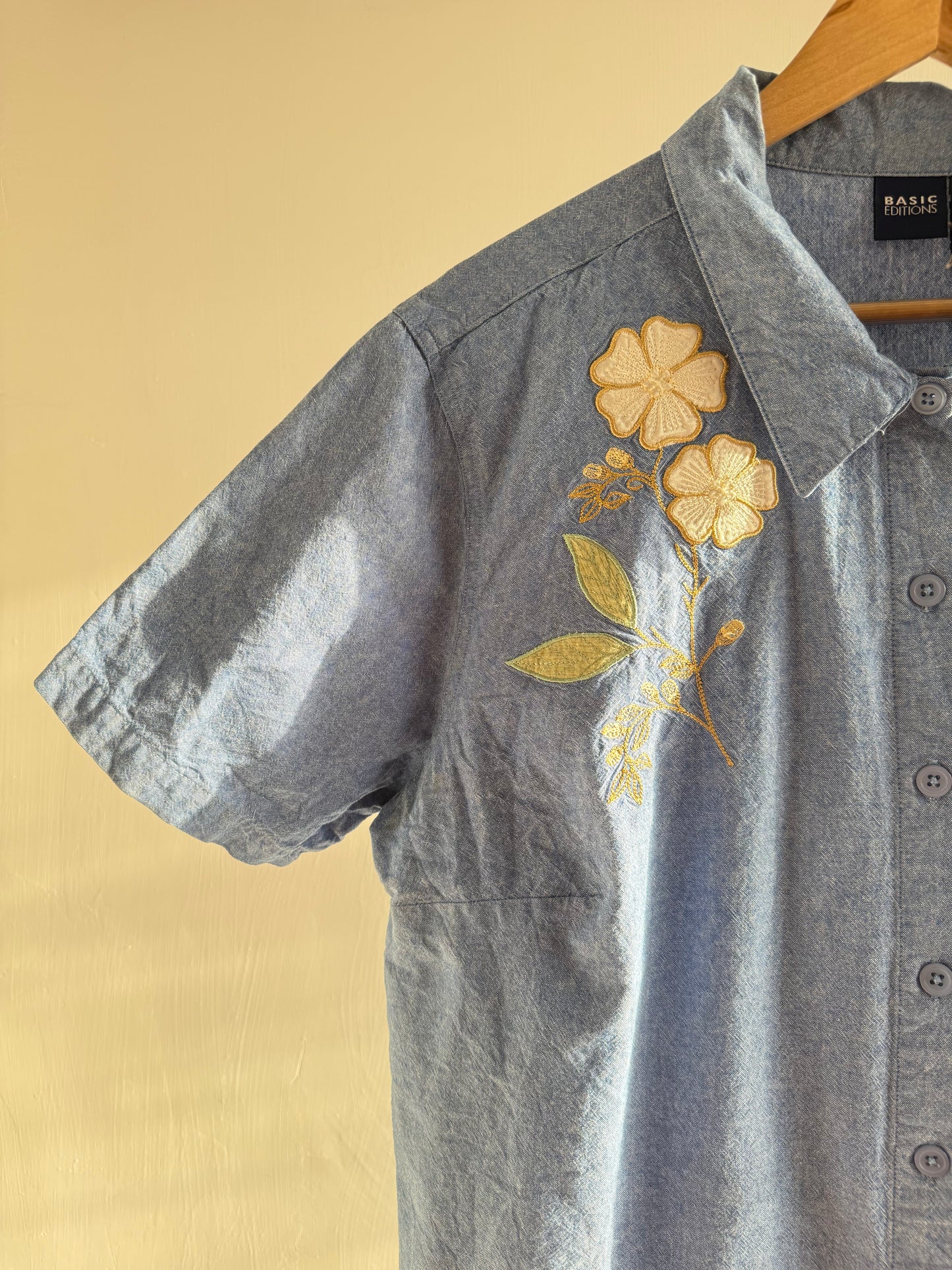 Blue Embroidered Floral Shirt