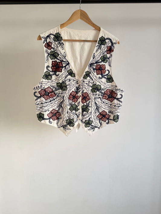 White Embroidered Vest