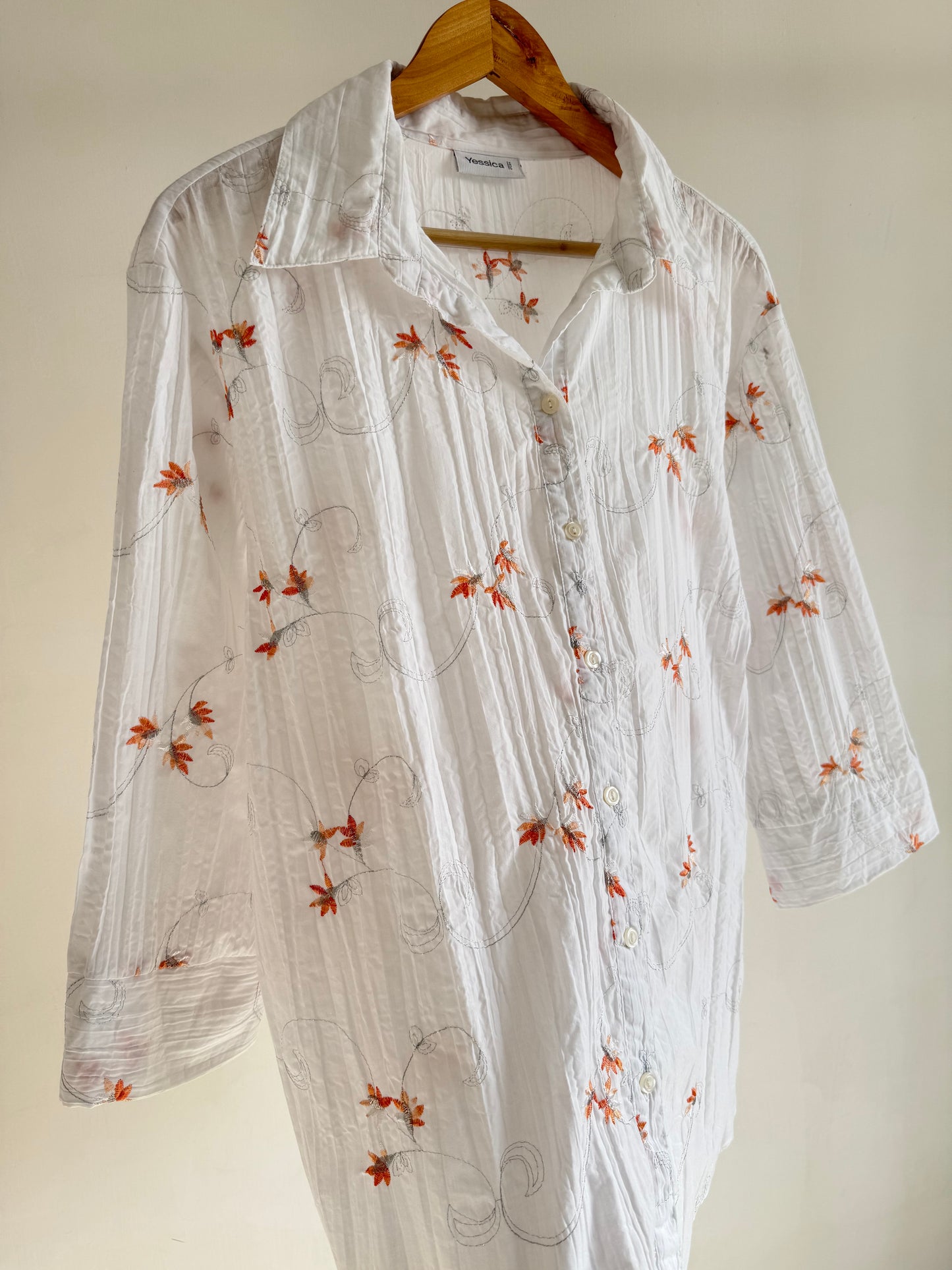 White Floral Embroidered Shirt