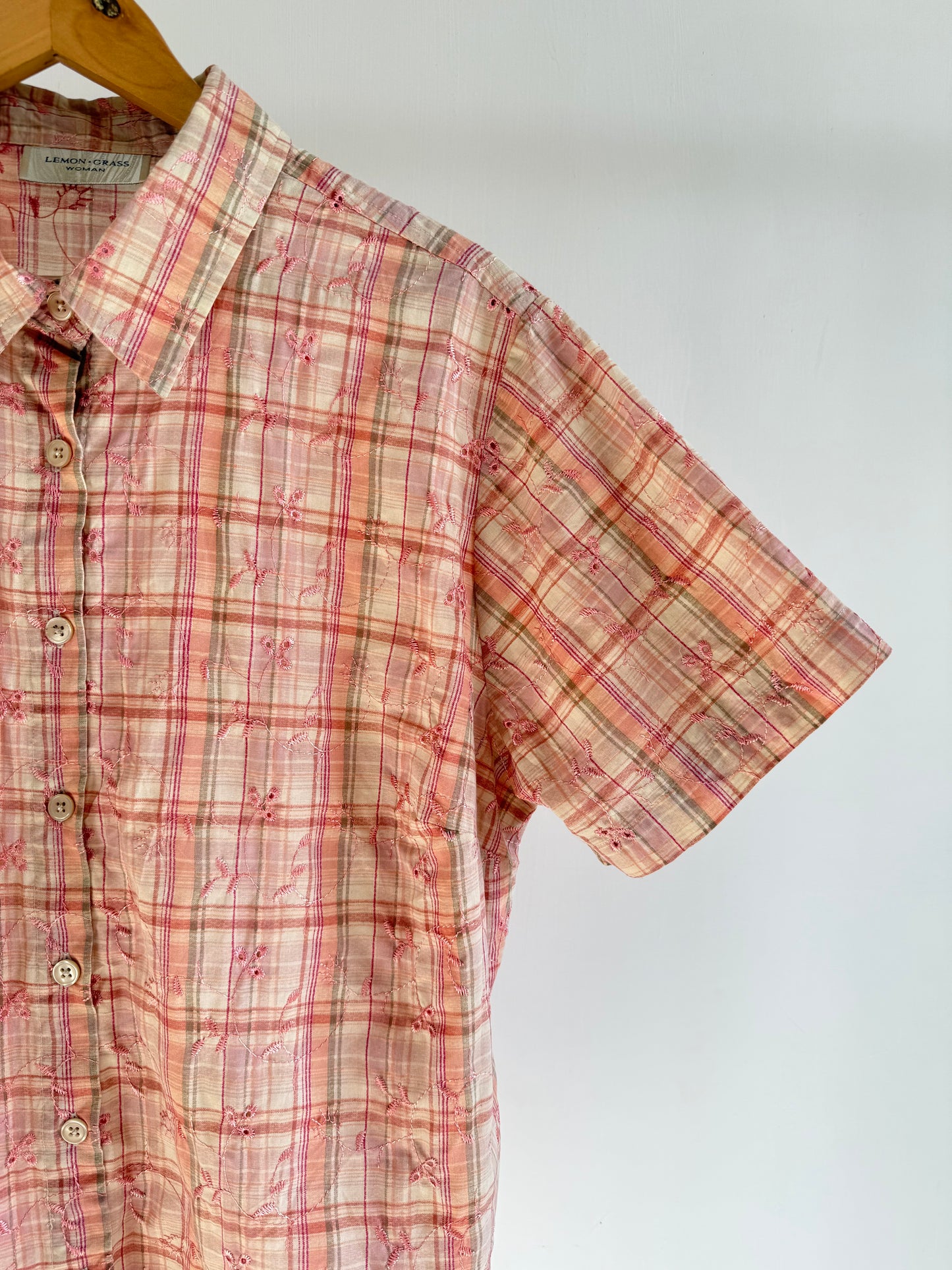 Peach Embroidered Checkered Shirt