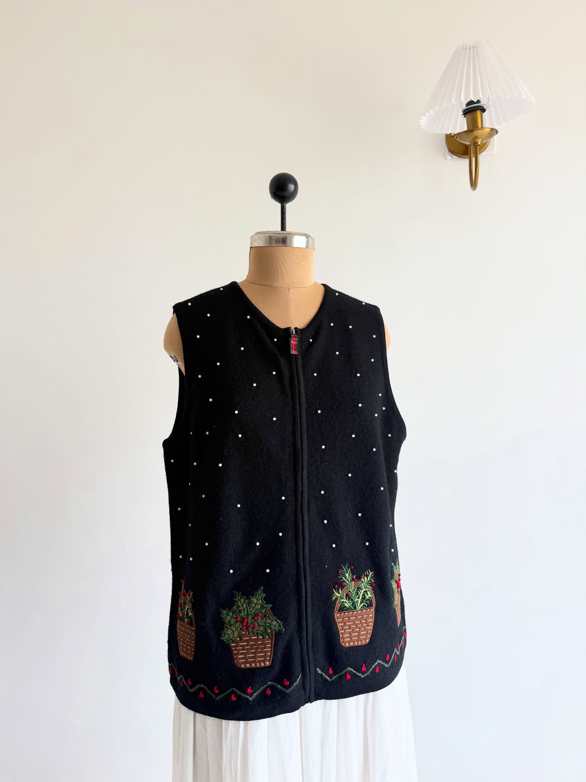 Black Embroidered Zipper Vest