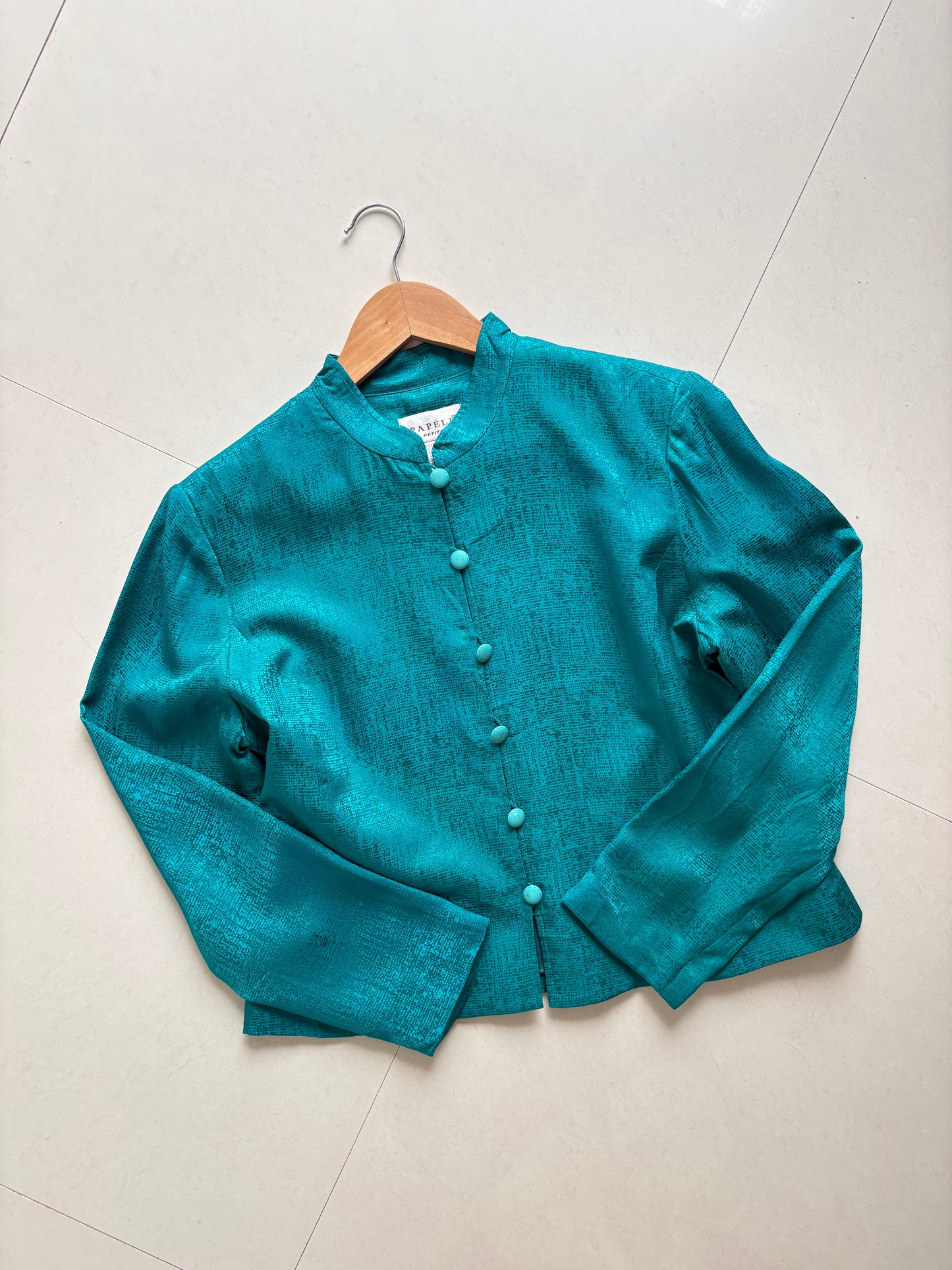Teal blue silk blazer