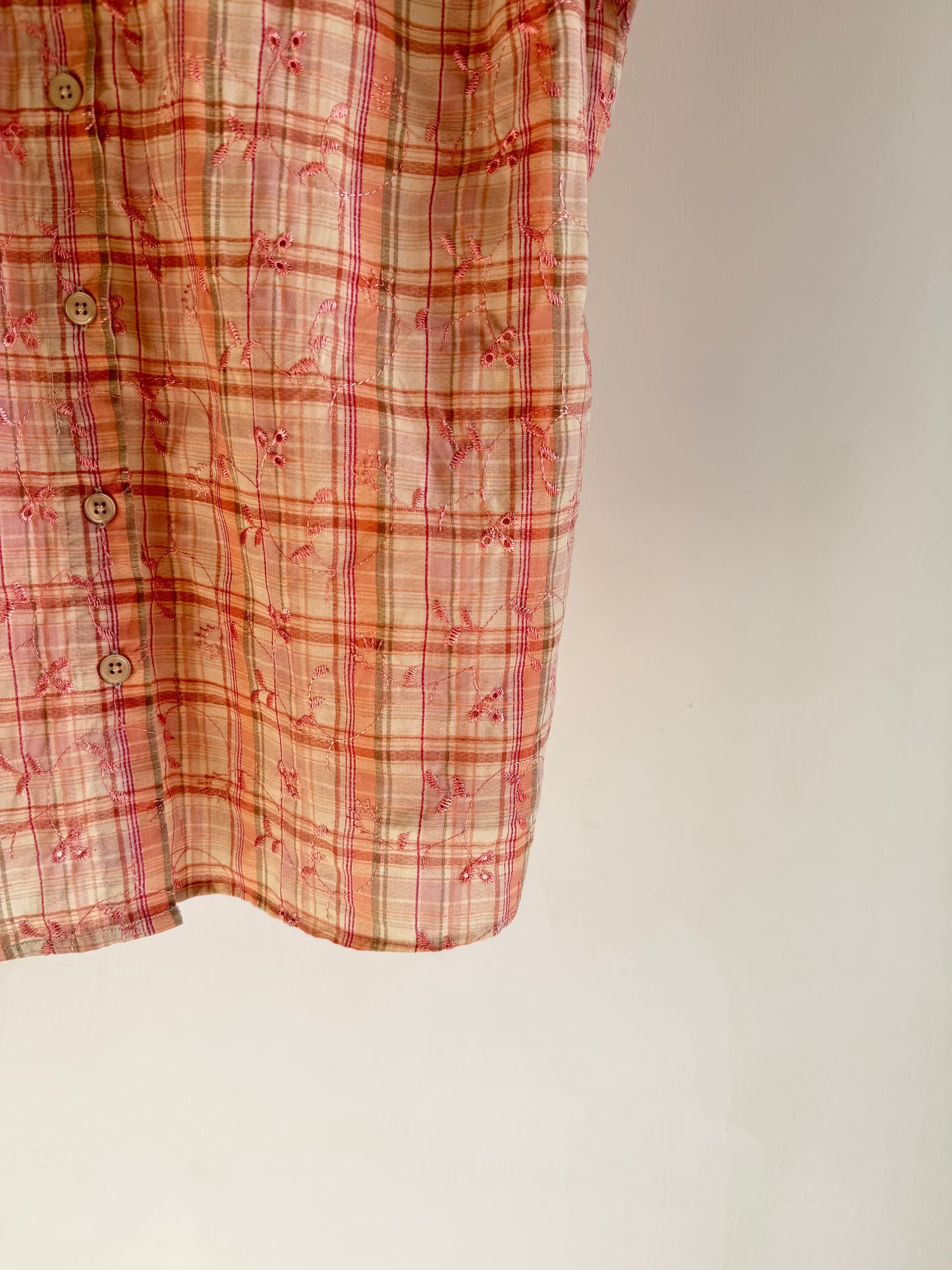 Peach Embroidered Checkered Shirt