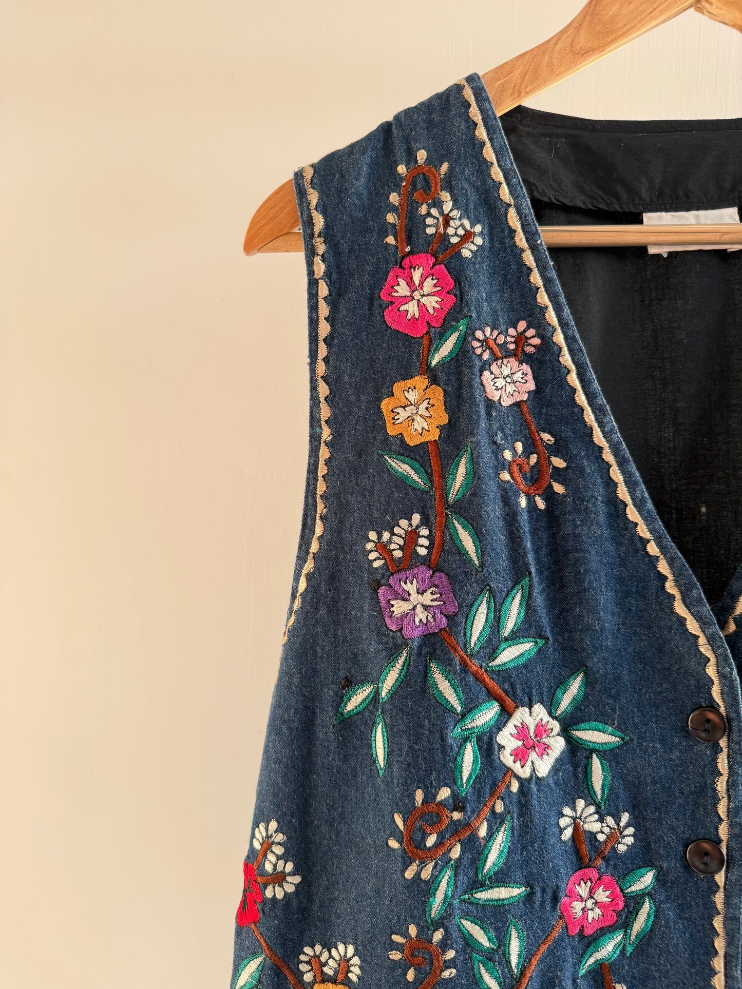Blue Embroidered Floral Vest