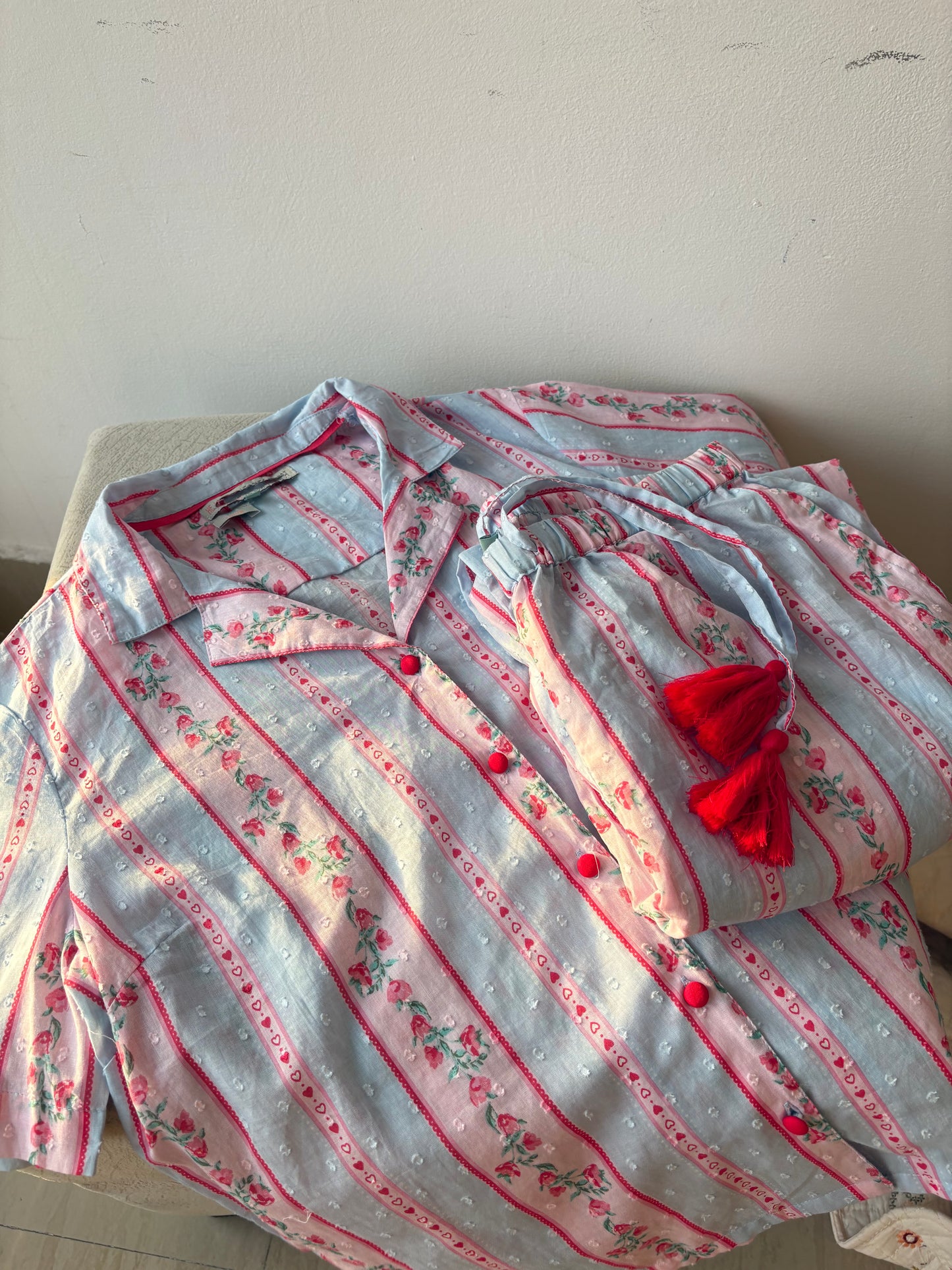 Floral heart red & blue night wear set