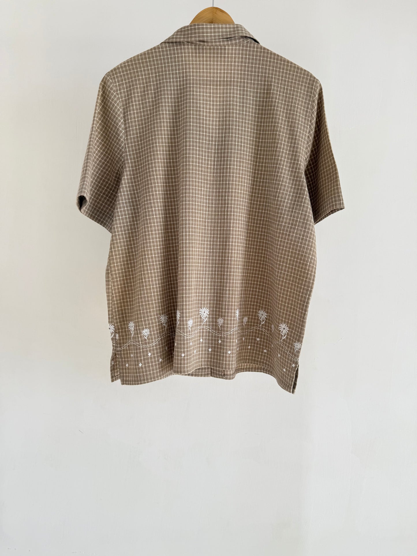 Brown Floral Embroidered Shirt