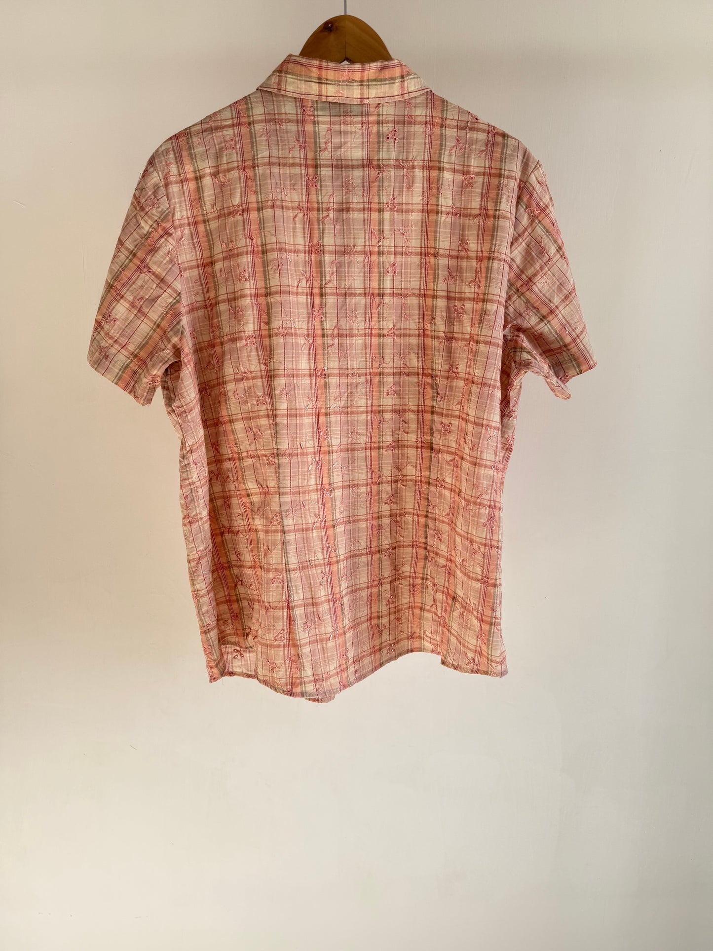Peach Embroidered Checkered Shirt