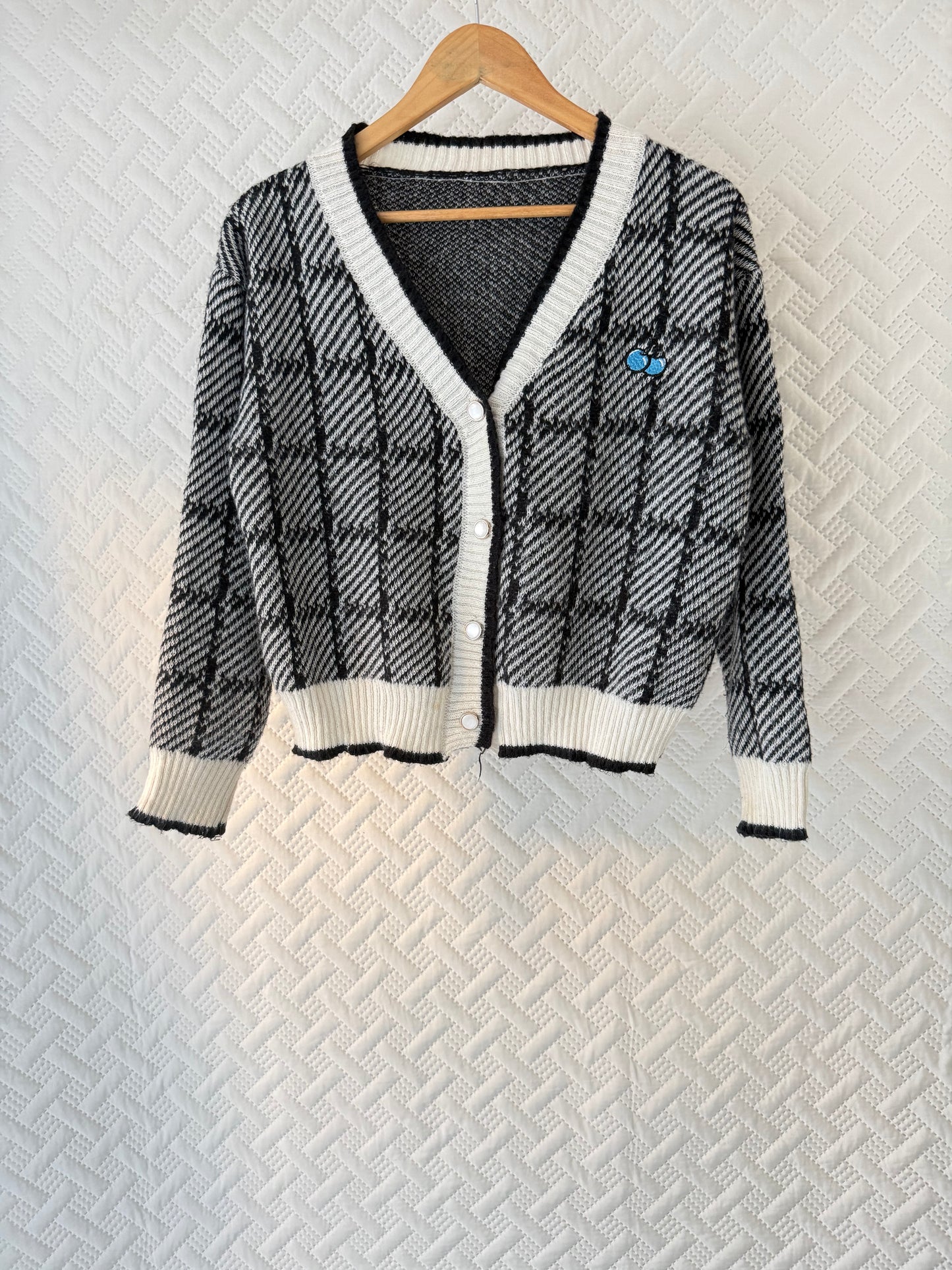 B&W cherry embroidered cardigan