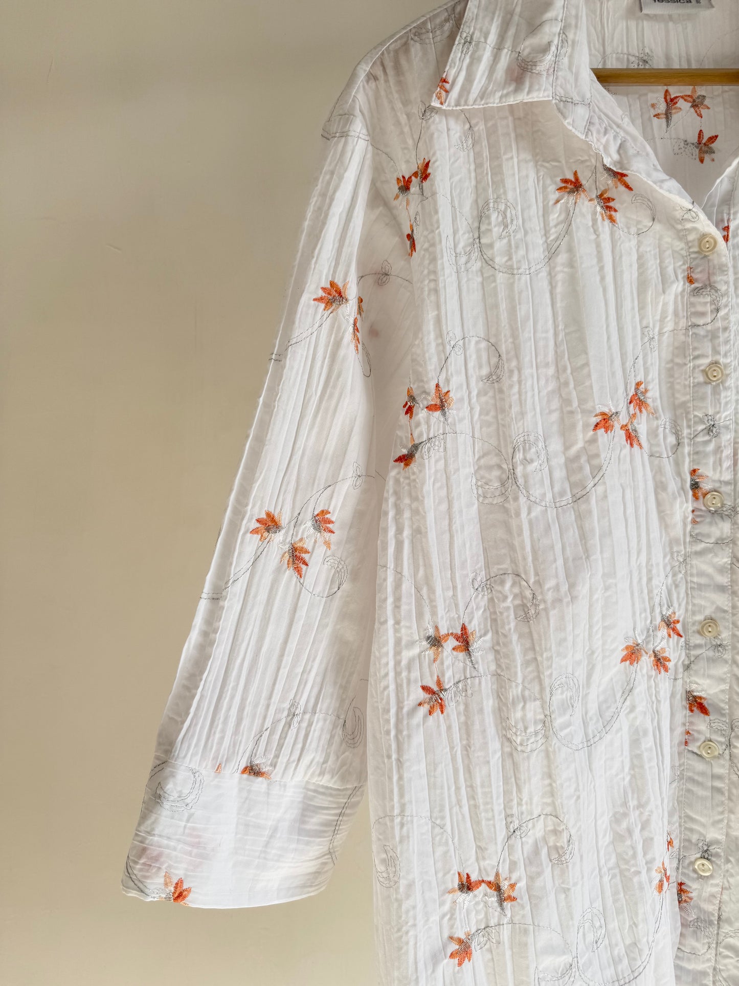 White Floral Embroidered Shirt