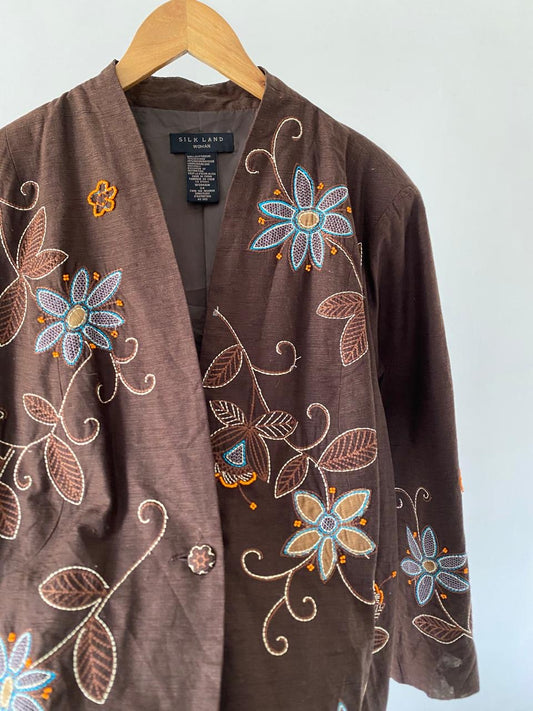 Embroidered Brown Silk Jacket