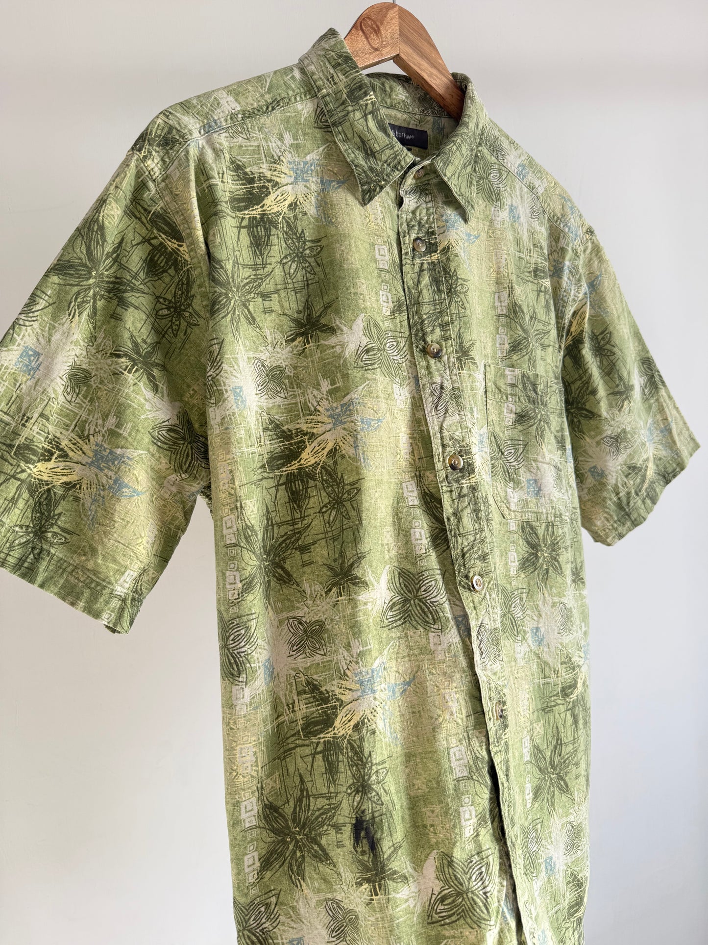 Vintage Olive Abstract Print Shirt