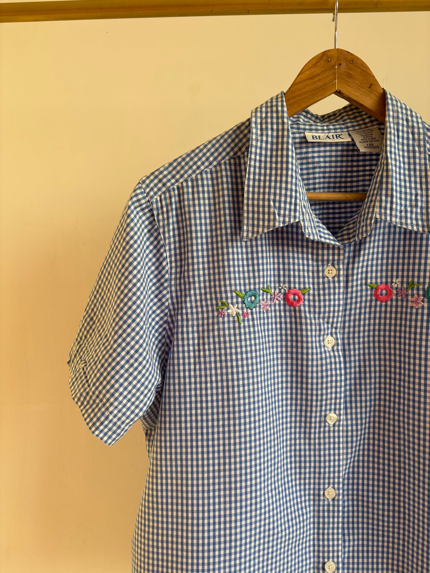 Blue Embroidered Checkered Shirt