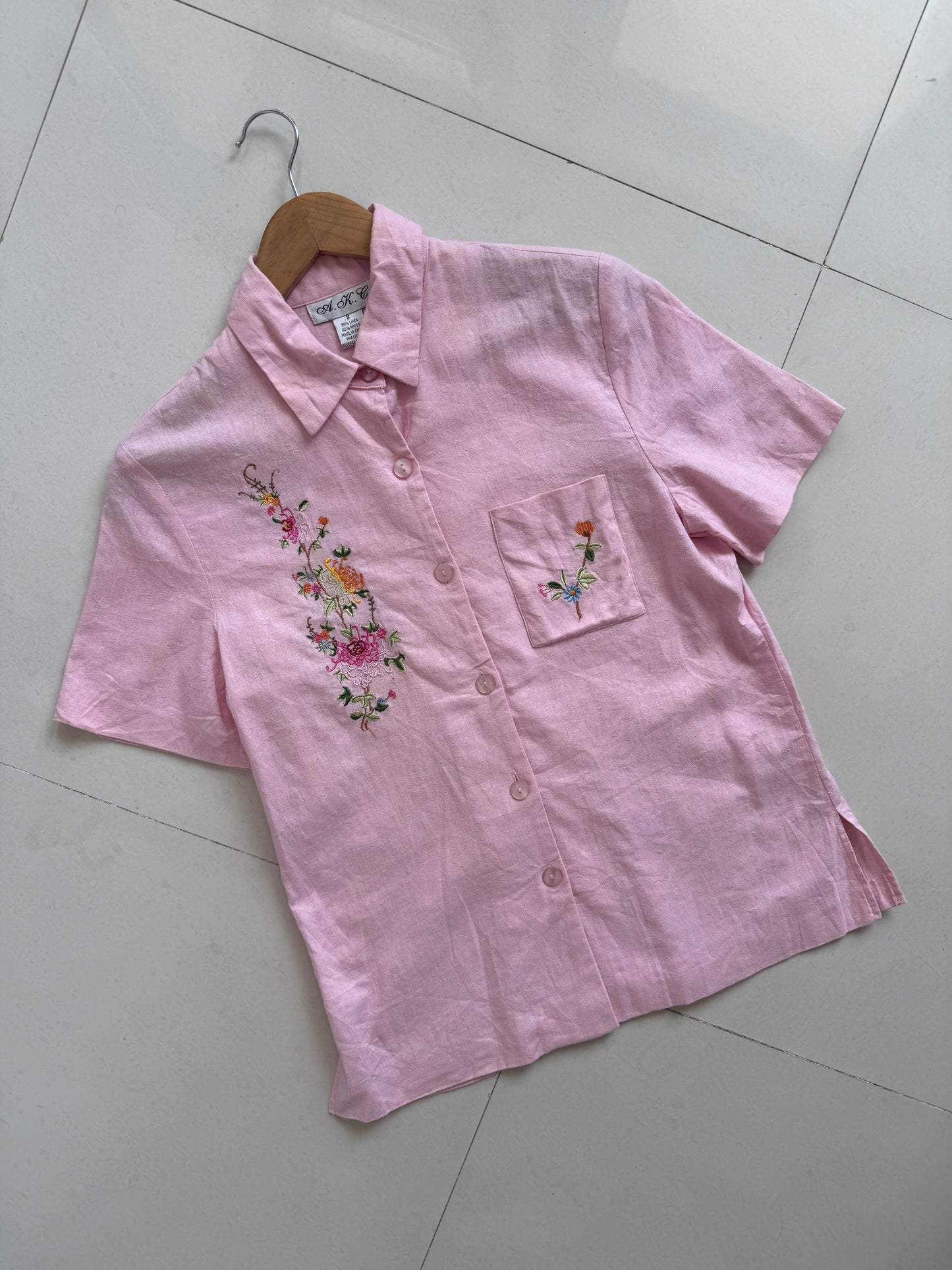 Pink Embroidered Floral Shirt
