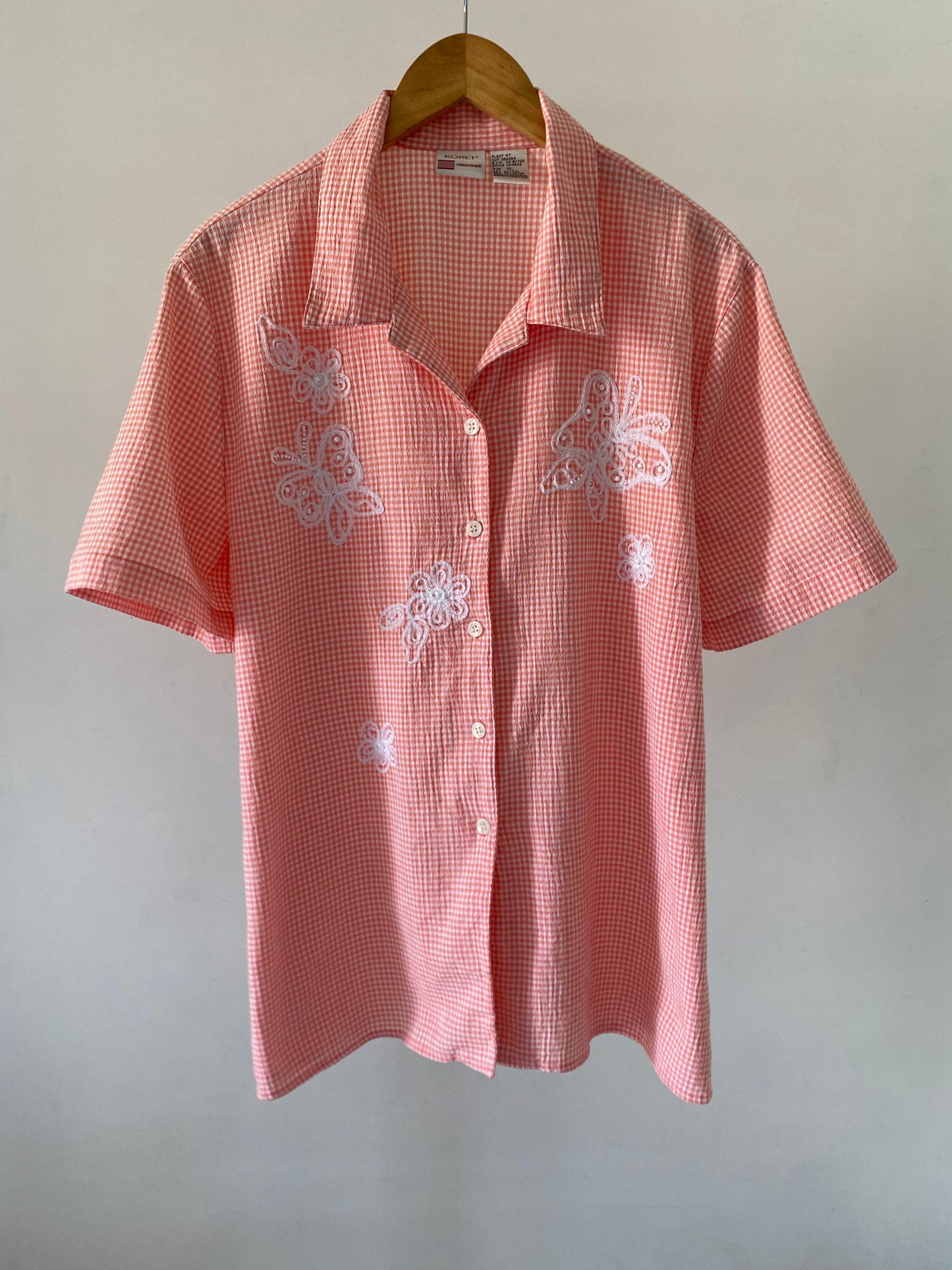 Peach checkered embroidered shirt