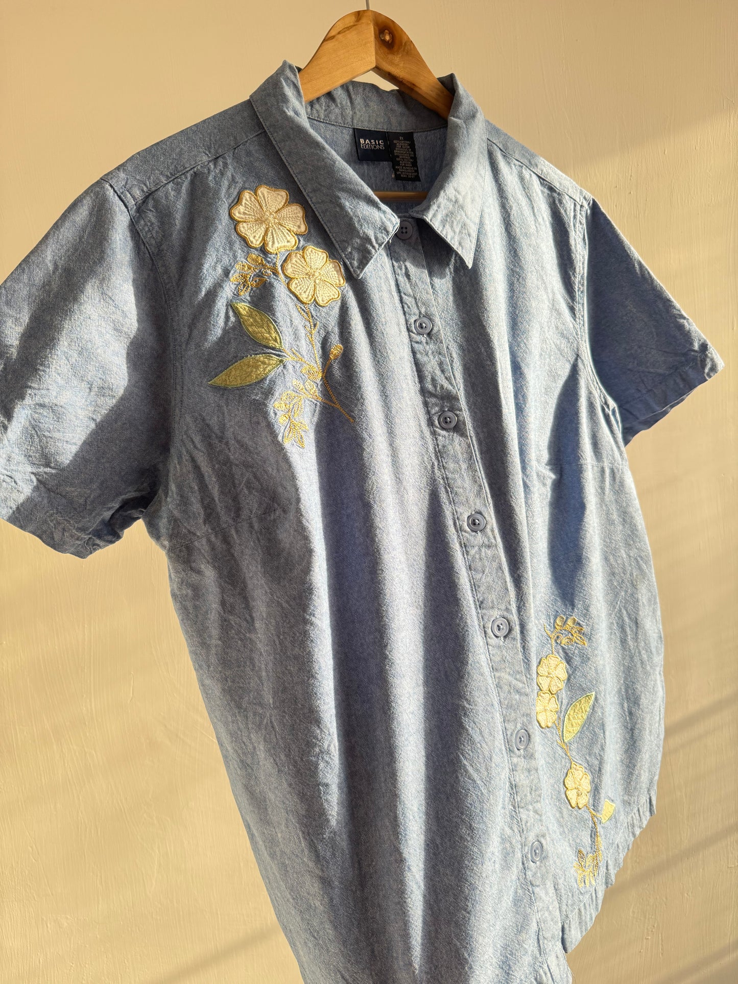 Blue Embroidered Floral Shirt