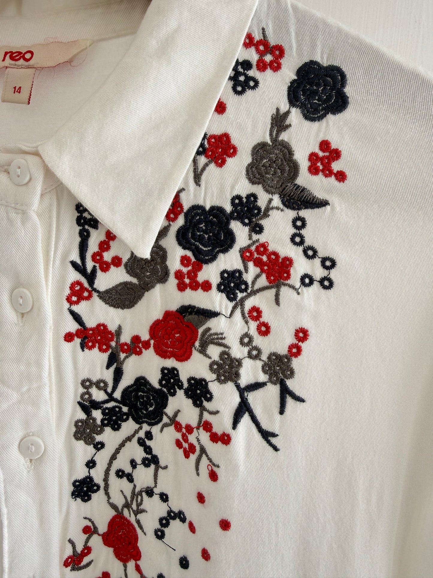 Embroidered white floral shirt