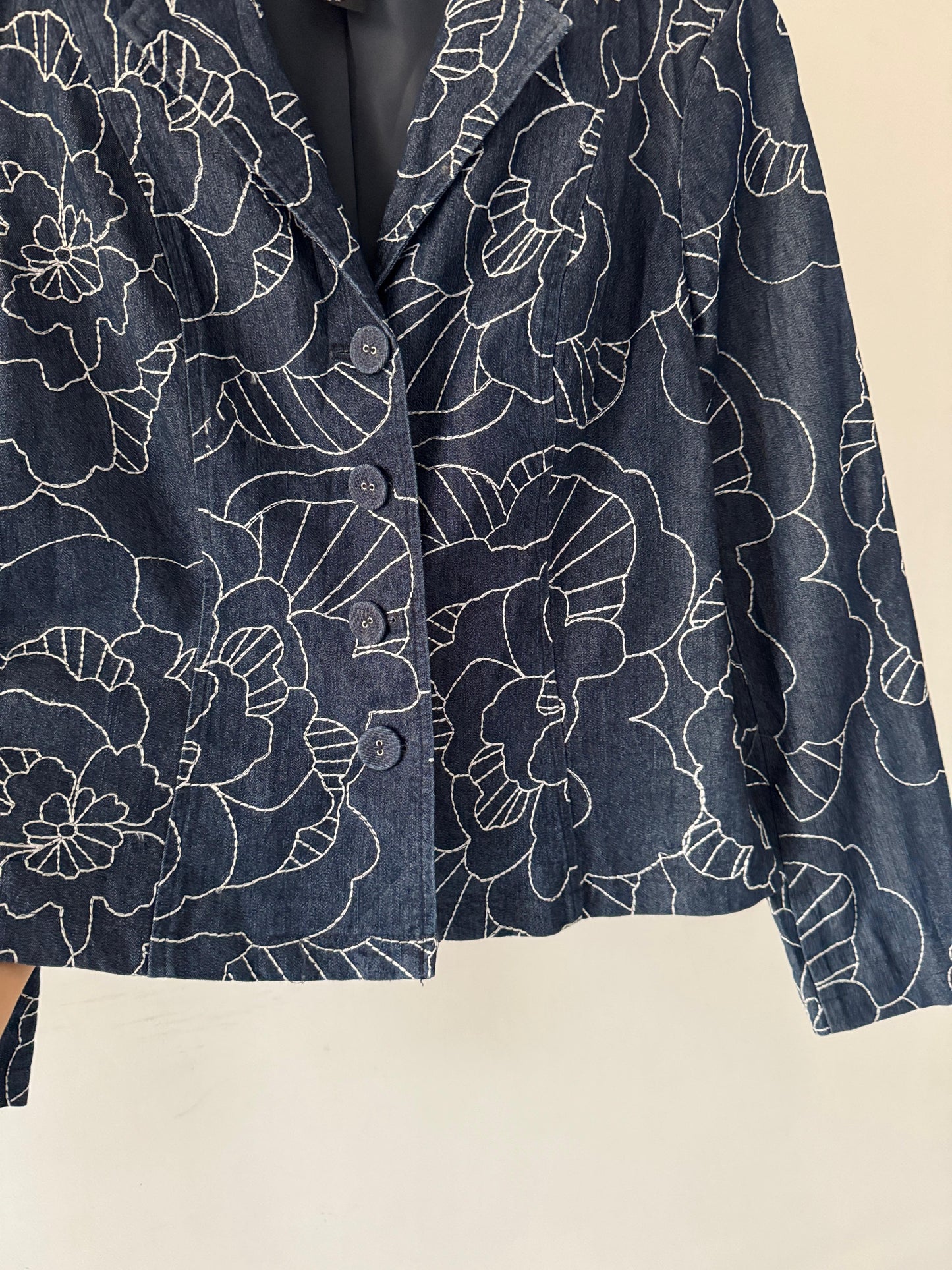 Embroidered denim blazer